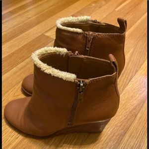 Lucky Brand Wedge booties with fur trim accent